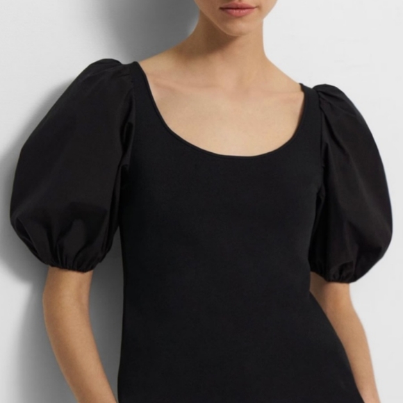 Theory Tops - Theory Black Glossed Stretch Scoop Neck Top